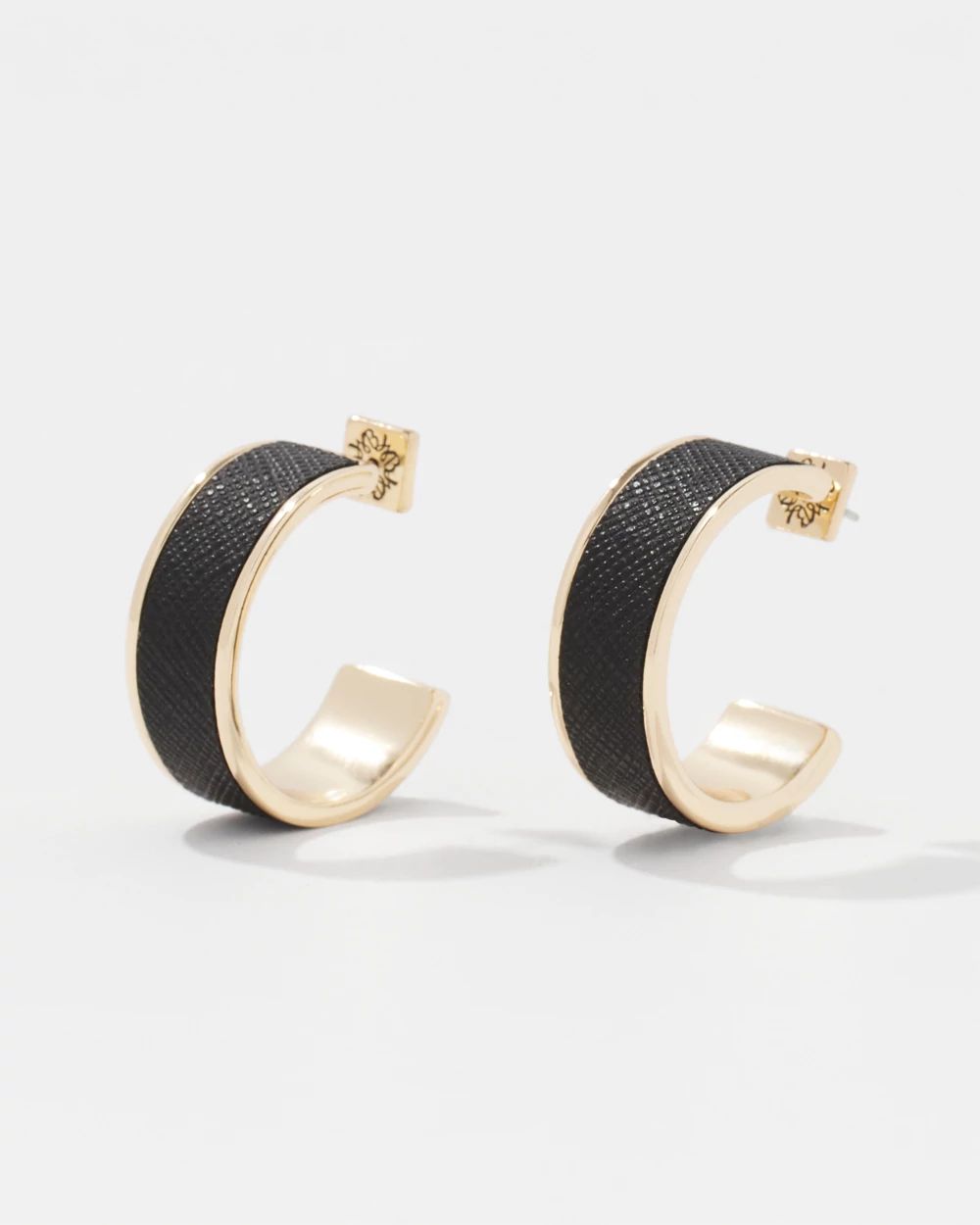 Black Textured Leather Small Hoop Earrings | White House